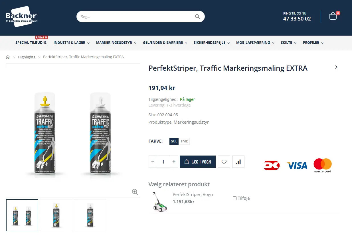 Screenshot des Backner ApS Onlineshops mit Produktübersicht